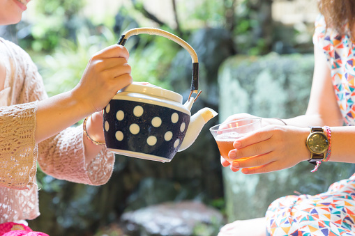 Japanese sisters enjoying tea