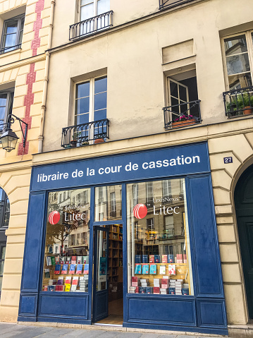 Paris, France - September 26, 2016: Book store on Place Dauphine, Paris, France