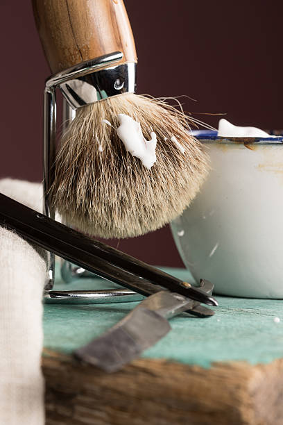 istock vintage Shaving Equipment on wooden Table 613101408