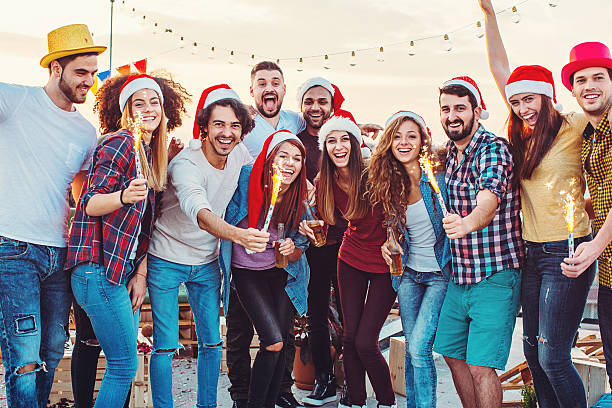 istock Large group of people celebrating new year 613101836