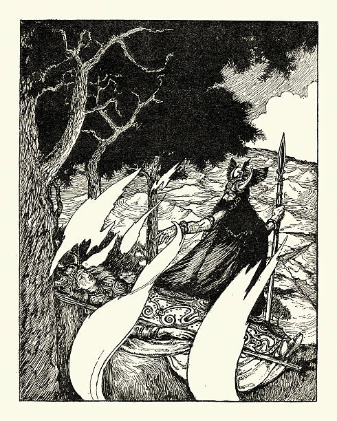 mitologia krzyżacka - pożegnanie wotana - odin stock illustrations