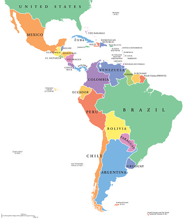 Latin America single states political map
