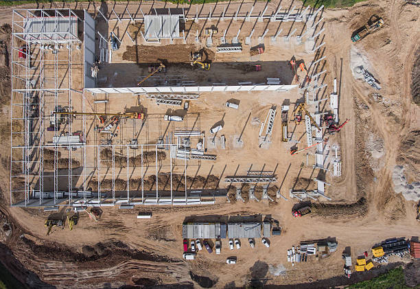 Construction site shot from above. stock photo