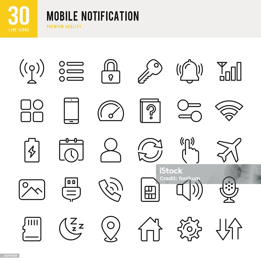 Mobile Notification  - set of thin line vector icons Mobile Notification set of thin line vector icons. Icon stock vector