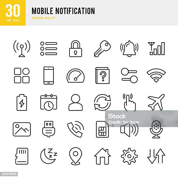 Mobile Notification Set Of Thin Line Vector Icons Stock Illustration - Download Image Now