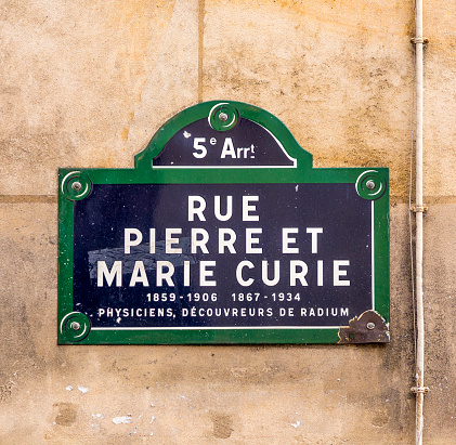 Paris - Rue Pierre et Marie Curie - old street sign in Paris