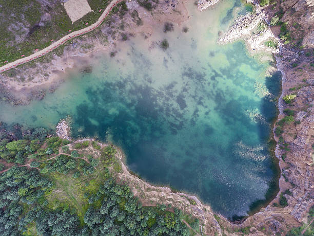 istock Blue laggon see from above in old sand mine 613116120