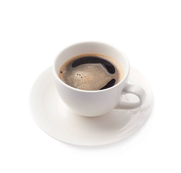 istock Fresh cup of coffee on a plate, isolated 613116318