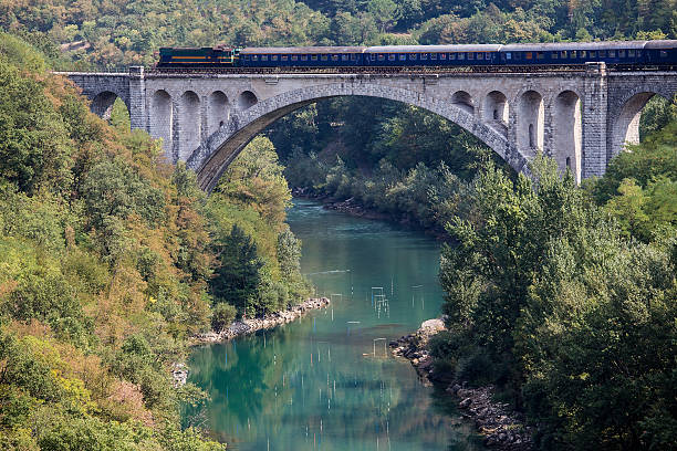istock Diesel Train on Solkan Bridge, Slovenia 613117226