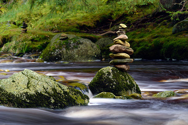 Rock stacks balancing. Concept of balance and harmony stock photo