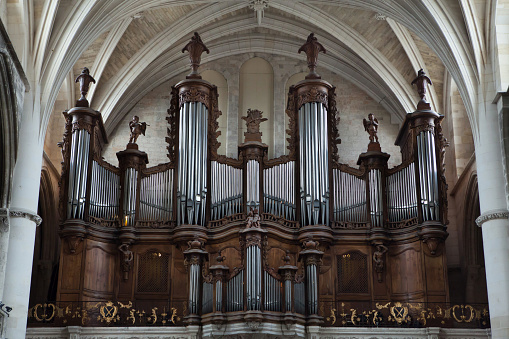 Pipe organ in the Bordeaux Cathedral in Bordeaux, Aquitaine, France.