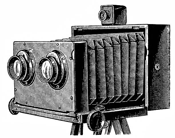 ilustrações de stock, clip art, desenhos animados e ícones de stereoscopic camera - camera engraving old retro revival