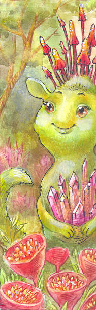 bajkowa magiczna ilustracja akwarelowa. - vertical meadow mushroom vegetable stock illustrations