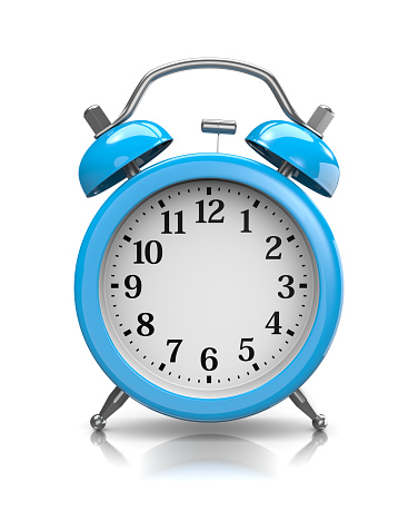Customizable Blue Classic Alarm Clock on White Background 3D Illustration
