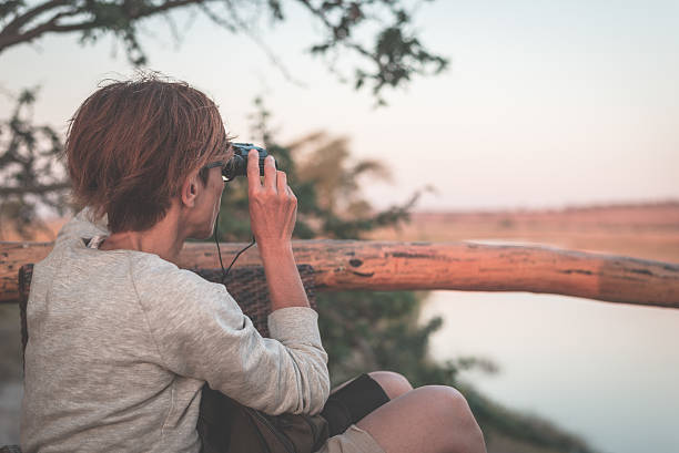 istock Tourist watching wildlife by binocular on Chobe River 613130284