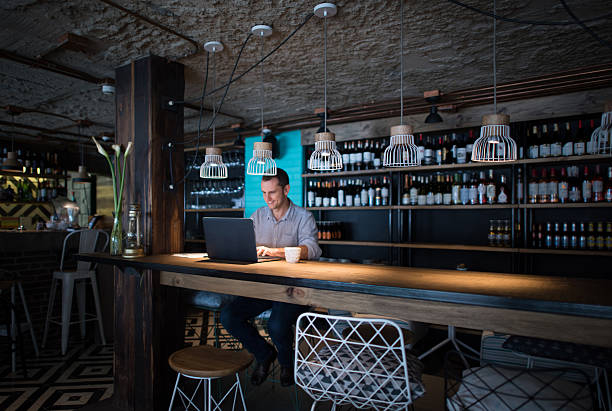 istock Business man working at a restaurant 613131812