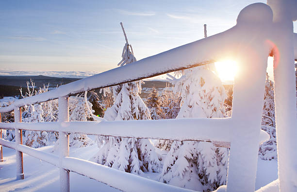 Beautiful snow dylle at sunrise on the Fichtelberg