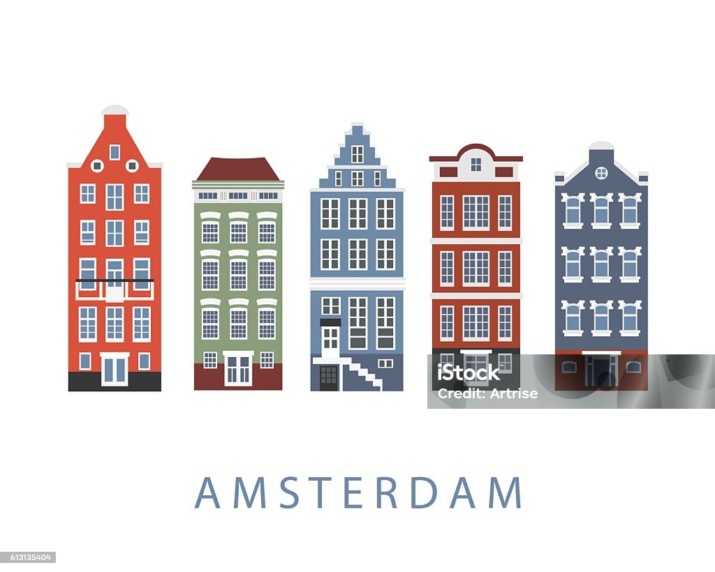 Ensemble des bâtiments de la ville d’Amsterdam - clipart vectoriel de Amsterdam libre de droits