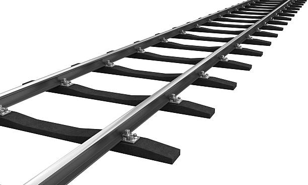 Train rail 3d rendering of train rail isolated over white background railroad track on white stock pictures, royalty-free photos & images