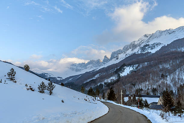 istock winter day in the forest road stand in navarra 613138228