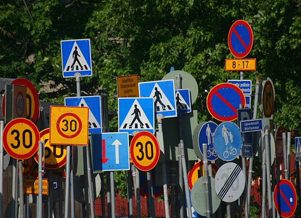 Lots of traffic signs in chaotic order Finland