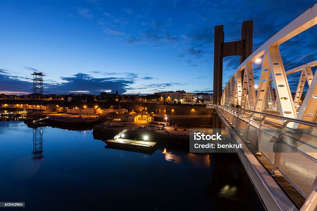 Pont de Recouvrance in Brest Penfeld River and Pont de Recouvrance in Brest. Brest, Brittany, France. Brest - Brittany Stock Photo