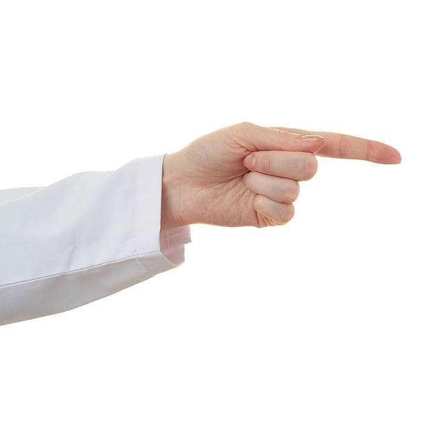 istock Doctor female hand over white isolated background 613142940
