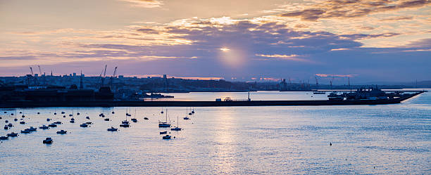 Panorama of Brest at sunrise Panorama of Brest at sunrise. Brest, Brittany, France. brest brittany photos stock pictures, royalty-free photos & images