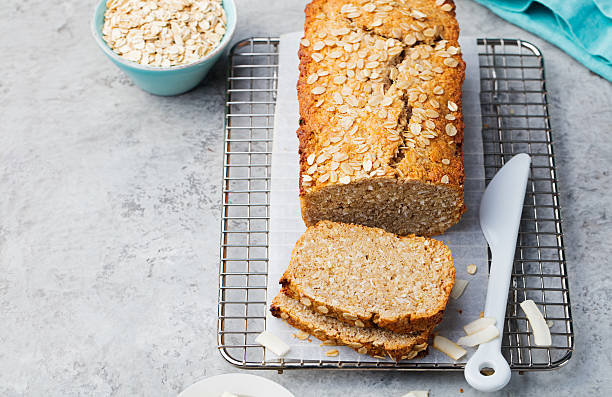 istock Healthy vegan oat and coconut loaf bread, cake 613143676