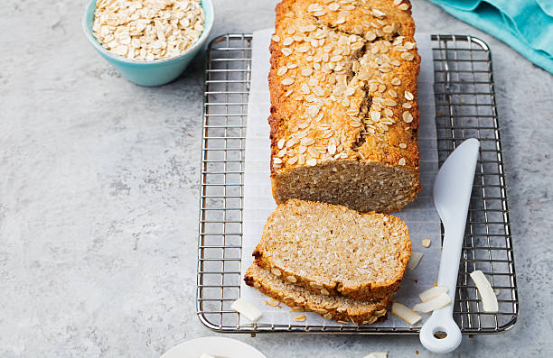 Healthy vegan oat and coconut loaf bread, cake stock photo