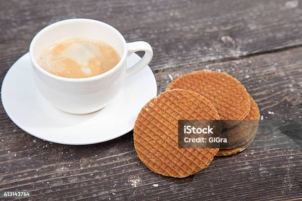 Dutch Cookie Stroopwafels With Cup Of Coffee Stock Photo - Download Image Now - Coffee - Drink, Baked Pastry Item, Bakery