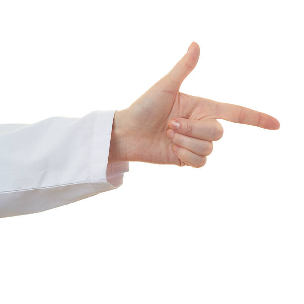 istock Doctor female hand over white isolated background 613145882