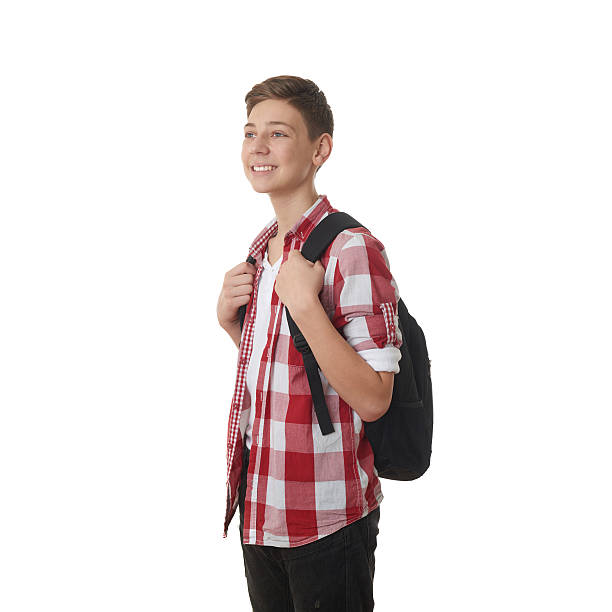 istock Cute teenager boy over white isolated background 613146028