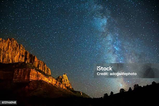 Nightscape Milky Way In Zion Canyon Stock Photo - Download Image Now - Zion National Park, Night, Star - Space