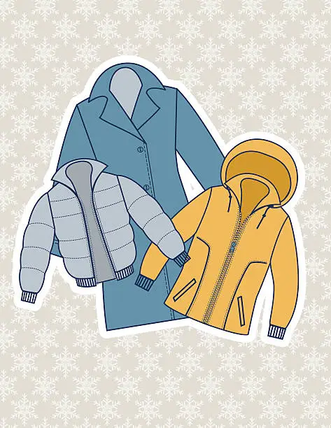 Vector illustration of Winter Coat Illustration On A Snowflake Background