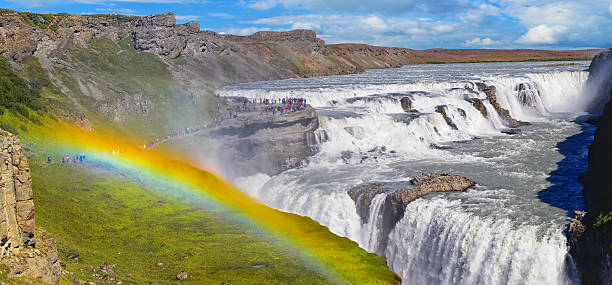 istock Beautiful Gullfoss waterfall  and rainbow  in Iceland 613146824