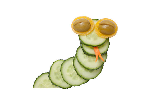 istock Funny snake made of cucumber on isolated background 613147568