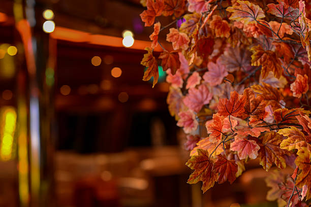 istock Fake brown leaf and beautiful bokeh on a side 613208958