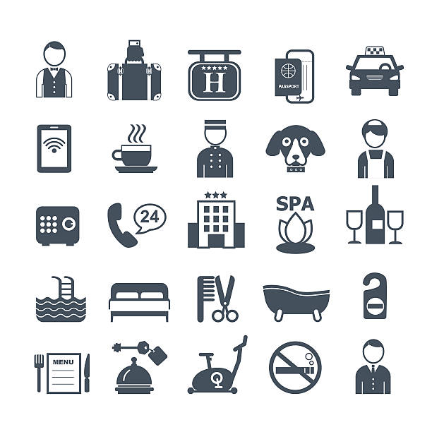 große reihe von vektor-icons für hotel-service - lifestyle sports and fitness travel locations water stock-grafiken, -clipart, -cartoons und -symbole