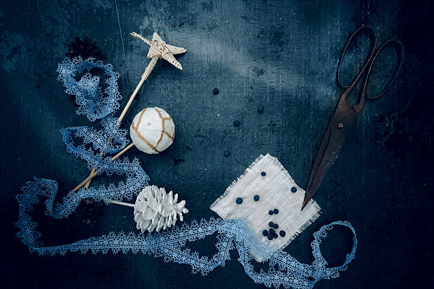 istock vintage. Christmas decorations - lace, star, ball, bump, old scissors 613210034