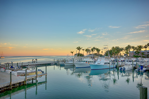 Florida Keys fishing boats in turquoise tropical blue water