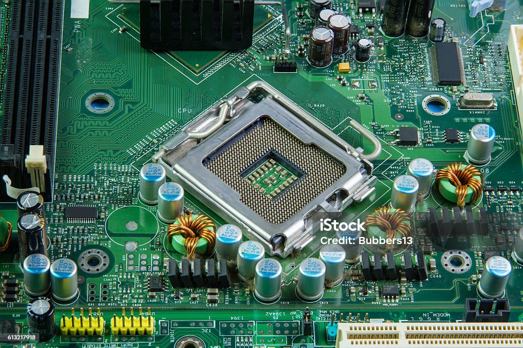Image Of The Motherboard Without A Pc Processor Closeup Stock Photo ...
