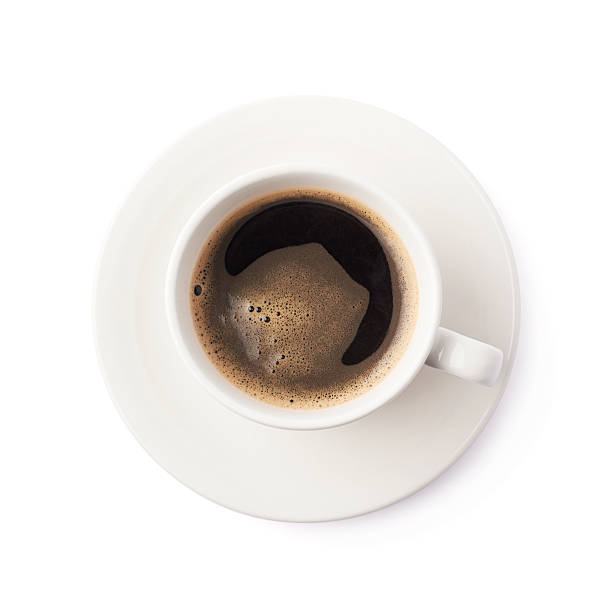istock Fresh cup of coffee on a plate, isolated 613219392