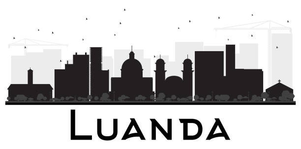Luanda City skyline black and white silhouette. Luanda City skyline black and white silhouette. Vector illustration. Simple flat concept for tourism presentation, banner, placard or web site. Business travel concept. Cityscape with landmarks luanda stock illustrations