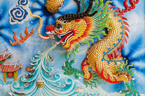 istock Golden dragon on Chinese temple wall 613222072