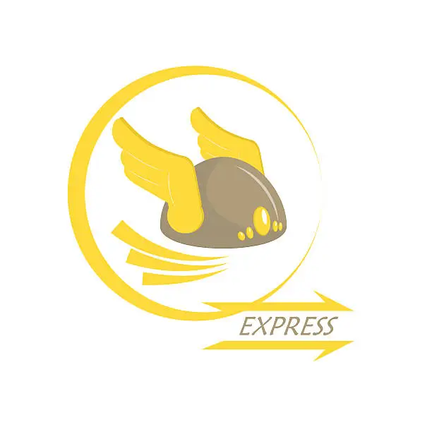 Vector illustration of Express delivery. Metaphor. Icon with wings on his helmet. Armor.