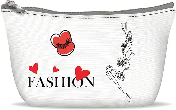 Vector illustration of White textile cosmetic bag