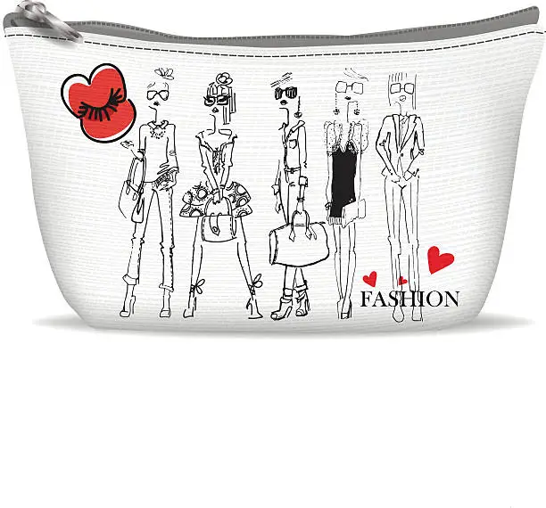 Vector illustration of White textile cosmetic bag