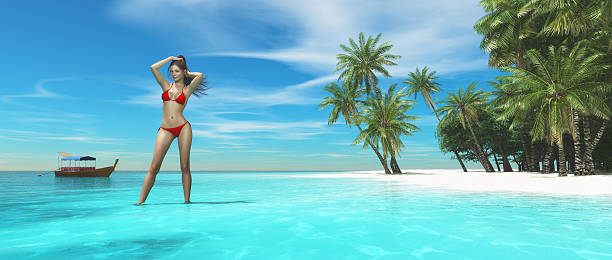 istock Beautiful woman on tropical beach 613229676