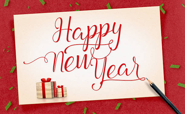 istock Happy new year on old vintage paper craft with present 613232158
